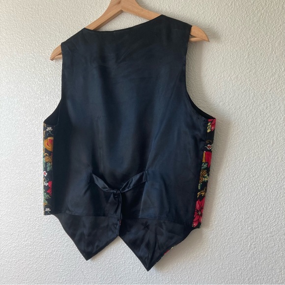 Vintage Boho Vest Novelty Christmas Holiday Floral Medium Black Red Cottagecore - Picture 12 of 16